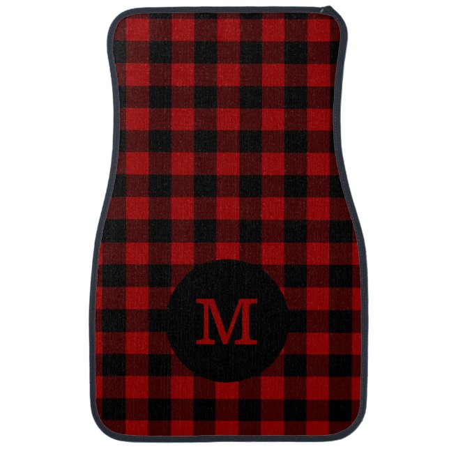 Buffalo Plaid Monogram Car Floor Mat (Front)