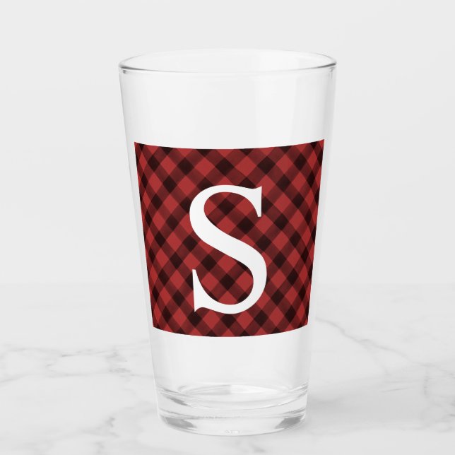 Buffalo Plaid Monogram Glass Tumber (Front)