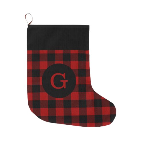 Buffalo Plaid Monogram Large Christmas Stocking