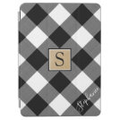 Buffalo Plaid Monogram Script Name Black White iPad Air Cover Buffalo Plaid Monogram Script Name Black White iPad Air Cover
