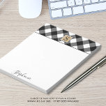 Buffalo Plaid Monogram Script Name Black White Notepad<br><div class="desc">Rustic farmhouse black and white buffalo check notepad with monogram on center brown square personalized further with a name or other custom text in an editable modern handwritten script font (or delete the sample text to leave the area blank). CHANGES: Change the text font style, size, color and placement by...</div>
