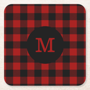 Buffalo Plaid Monogram Square Paper Coaster