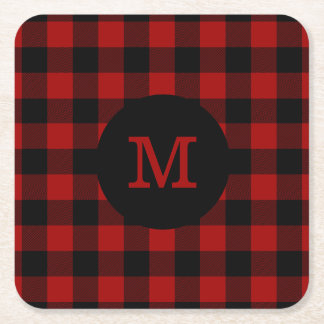 Buffalo Plaid Monogram Square Paper Coaster