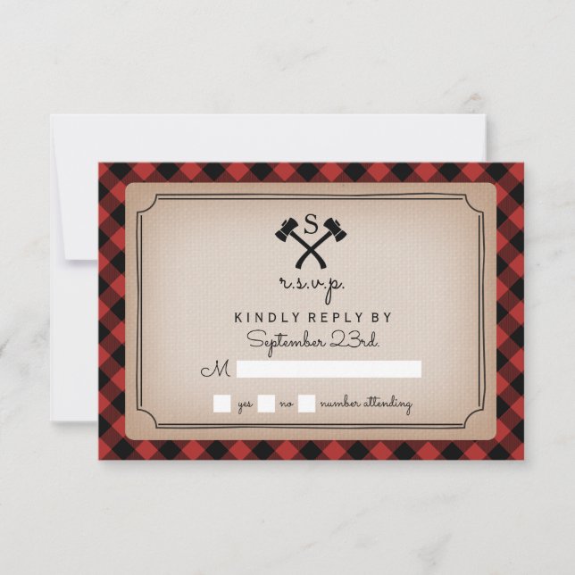 Buffalo Plaid Monogrammed Axe RSVP Card (Front)
