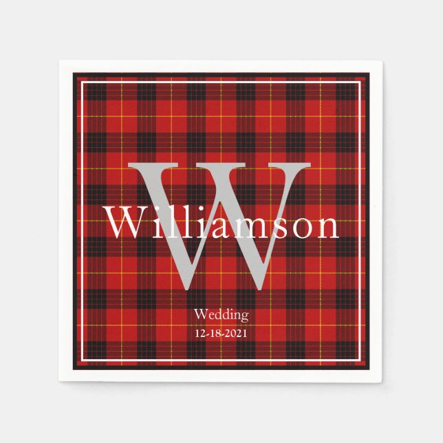 Buffalo Plaid Monogrammed Christmas Napkins (Front)