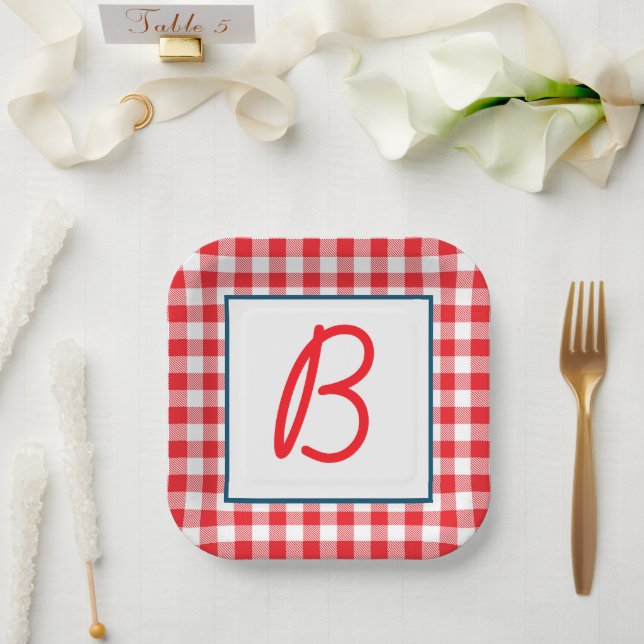 Buffalo Plaid Monogrammed Paper Plates (Wedding)