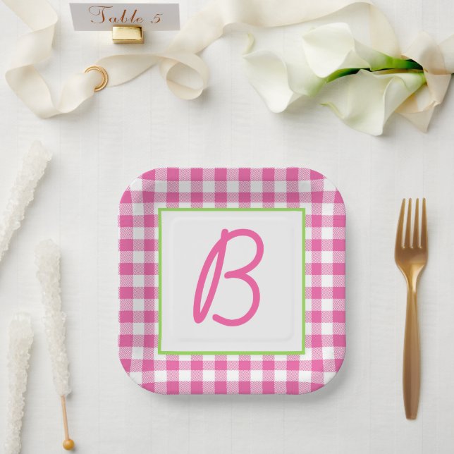 Buffalo Plaid Monogrammed Paper Plates (Wedding)