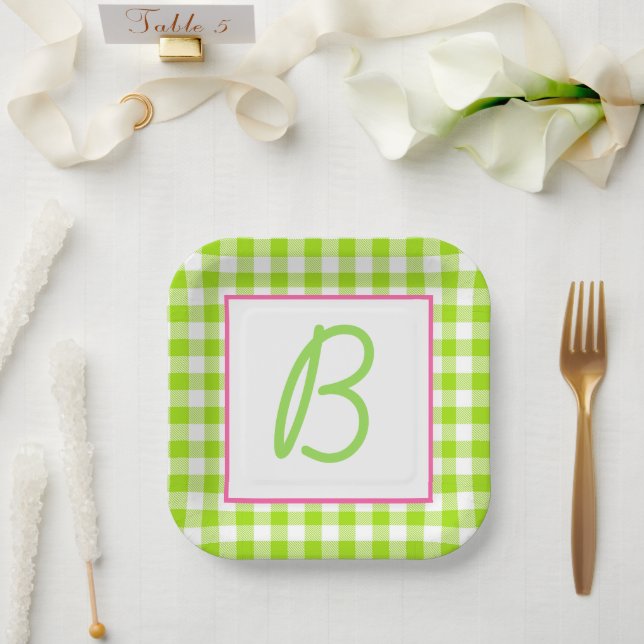 Buffalo Plaid Monogrammed Paper Plates (Wedding)