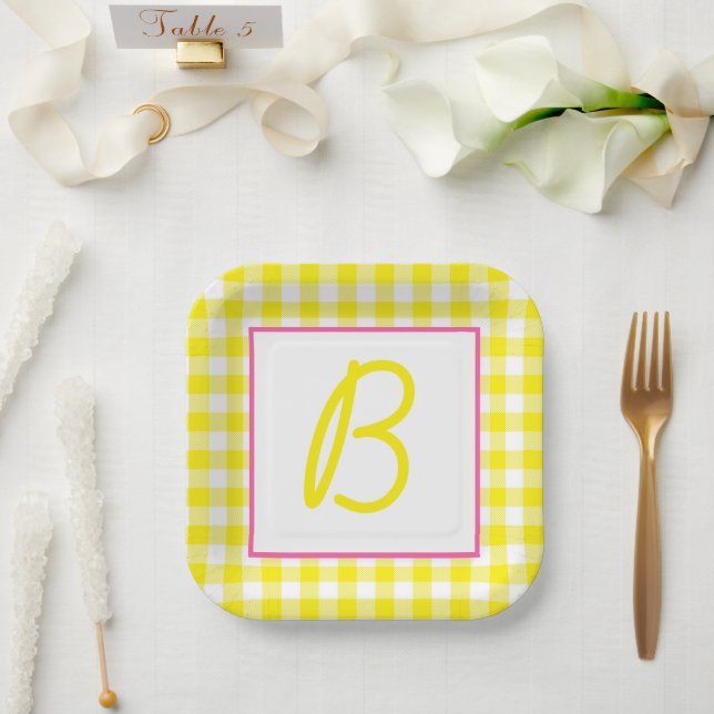 Buffalo Plaid Monogrammed Paper Plates (Wedding)