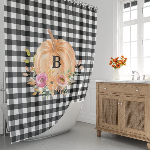 Buffalo Plaid Monogrammed Pumpkin Shower Curtain