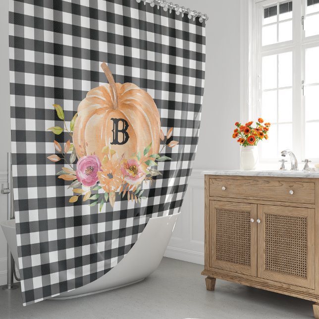Buffalo Plaid Monogrammed Pumpkin Shower Curtain (Creator Uploaded)