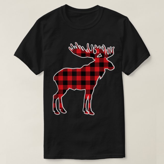 Buffalo Plaid Moose Christmas Design T-Shirt (Design Front)