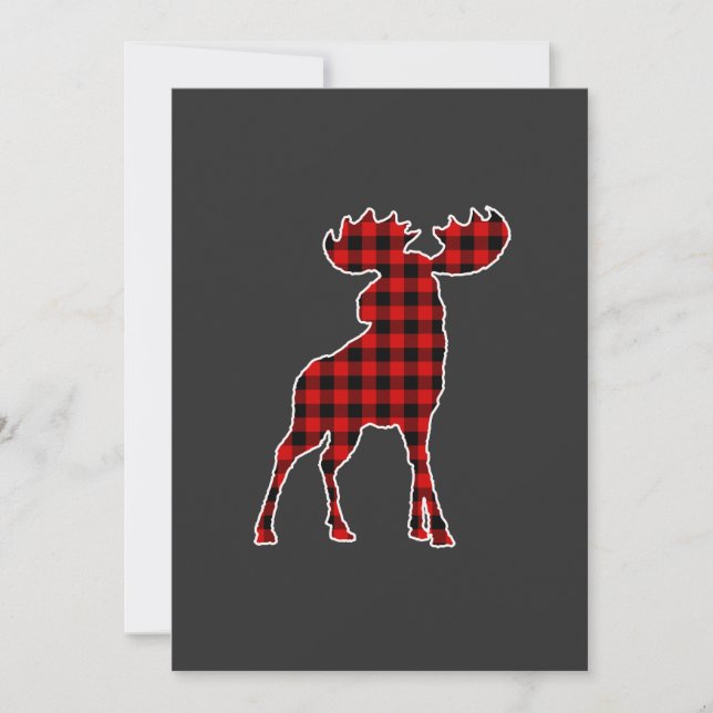 Buffalo Plaid Moose Christmas Gift Invitation (Front)