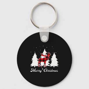 Buffalo Plaid Moose Family Christmas Pajama Outfit Keychain