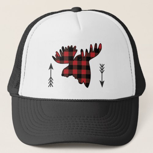 Buffalo Plaid Moose Head Arrows Trucker Hat