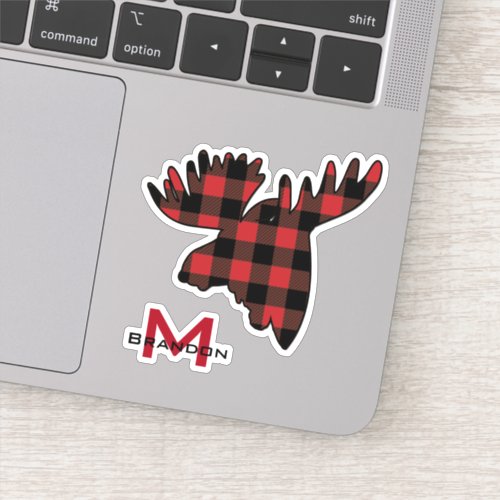 Buffalo Plaid Moose Head Monogram Sticker