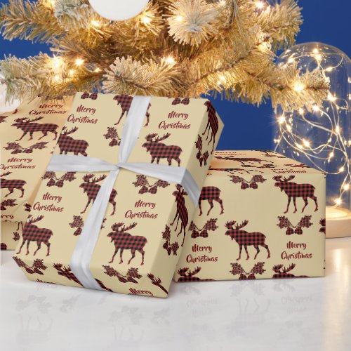 Buffalo Plaid Moose Pattern Christmas Wrapping Paper