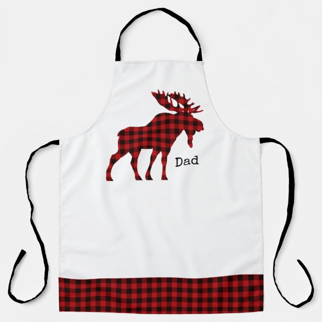 Buffalo Plaid Moose Personalized Apron (Front)