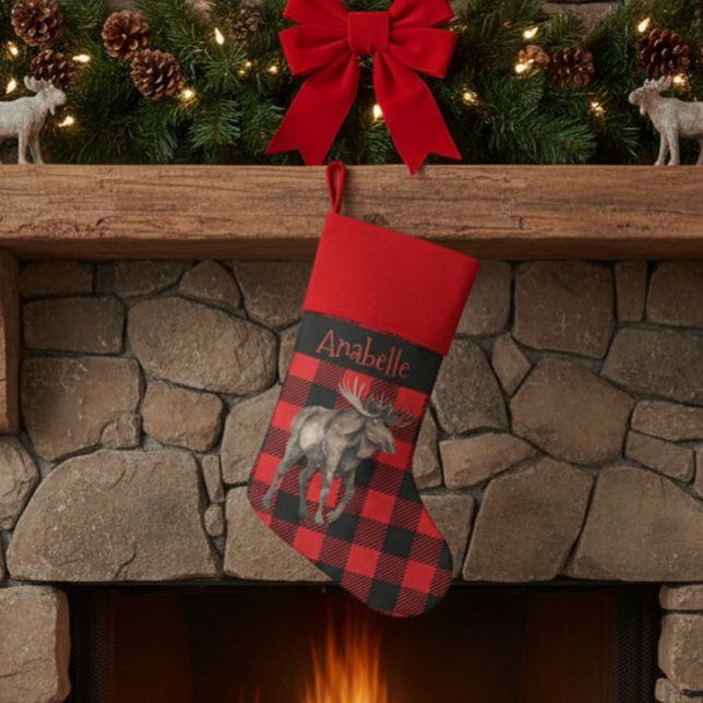 Buffalo Plaid Moose  Personalized  Christmas Christmas Stocking (Creator Uploaded)