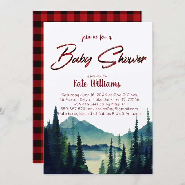Buffalo Plaid | Mountain Baby Shower Invitation (Front/Back)