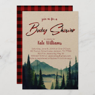 Buffalo Plaid Mountain Baby Shower Invitation