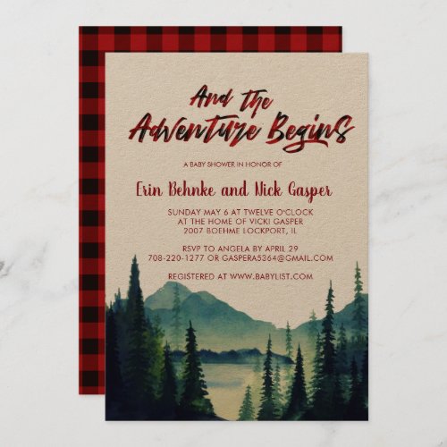 Buffalo Plaid  Mountain Baby Shower Invitation