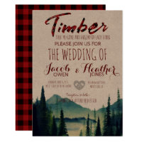 Buffalo Plaid Mountain Wedding Invitation