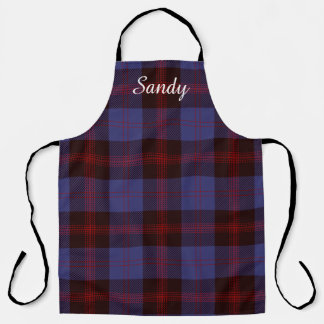 Buffalo plaid navy blue red monogram name apron
