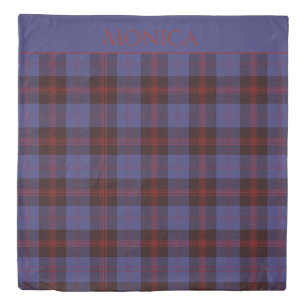 Buffalo plaid navy blue red monogram name duvet cover