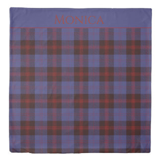Buffalo plaid navy blue red monogram name duvet cover