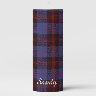 Buffalo plaid navy blue red monogram name pillar candle