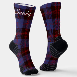 Buffalo plaid navy blue red monogram name socks
