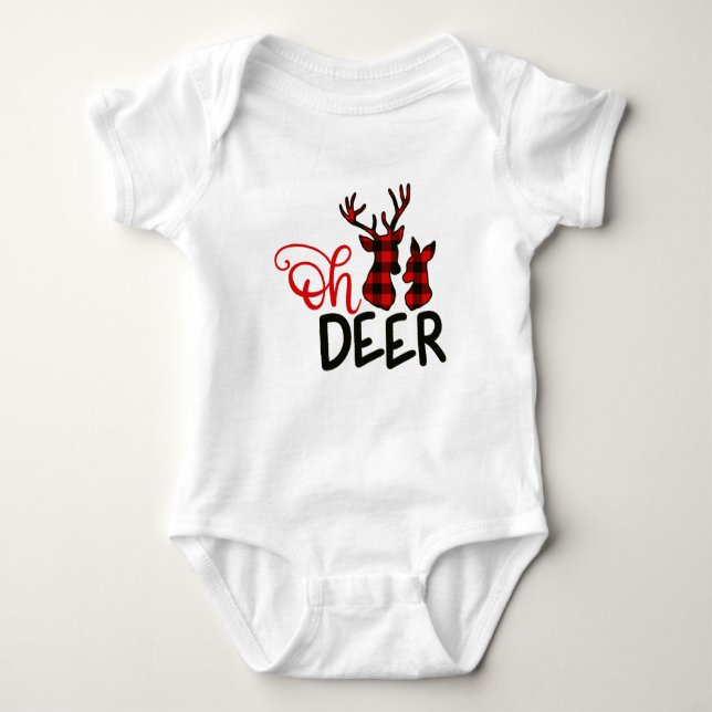 Buffalo Plaid Oh Deer T-Shirt Baby Bodysuit (Front)