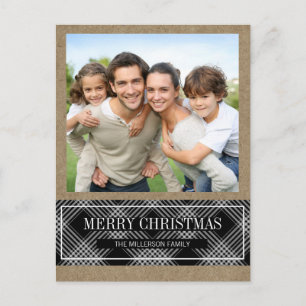 Buffalo Plaid on Kraft Merry Christmas Photo Postcard