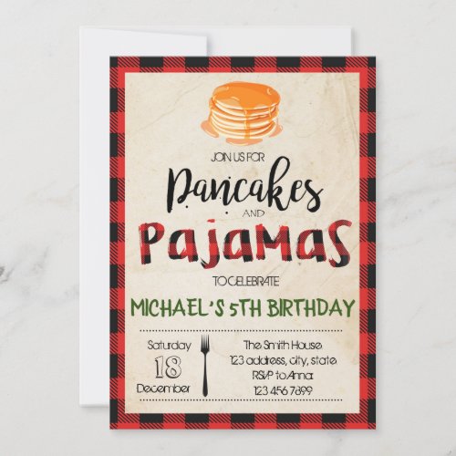 Buffalo plaid pancake pjs party invitation