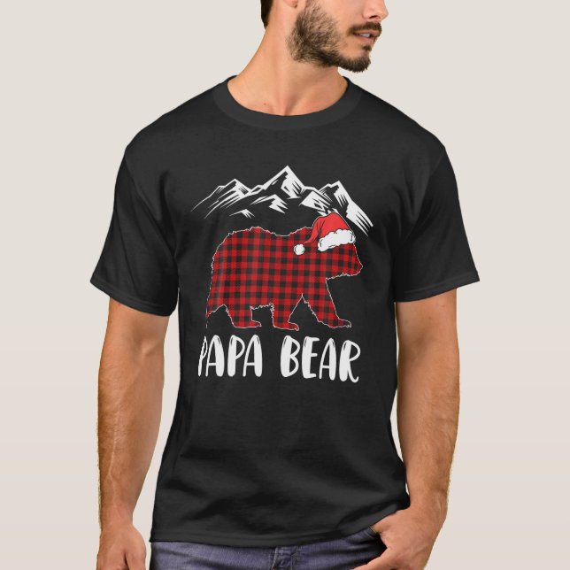 Buffalo Plaid Papa Bear Christmas Pajamas Matching T-Shirt (Front)