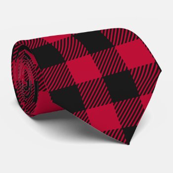 Buffalo Plaid Pattern Black Red Tartan Neck Tie by ReligiousStore at Zazzle