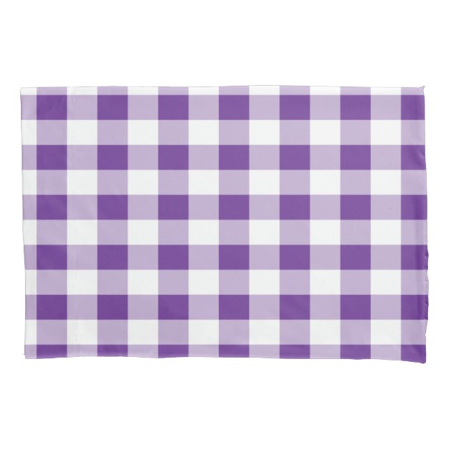 Buffalo Plaid Pattern Girly Purple and White Pillow Case (Front)
