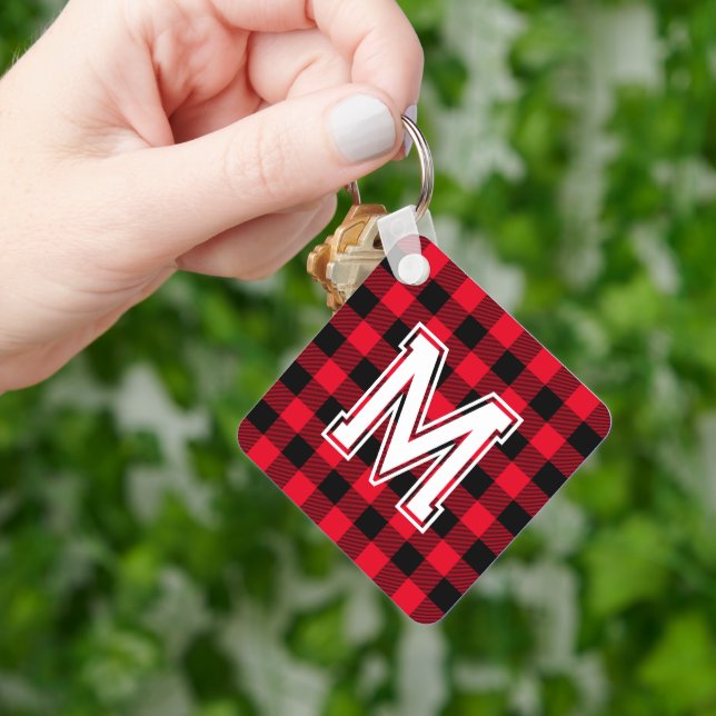 Buffalo Plaid Pattern Keychain with Monogram (Hand)