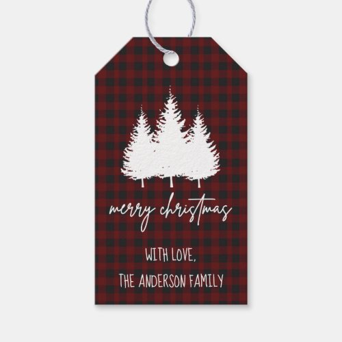 Buffalo Plaid Pattern Merry Christmas Personalized Gift Tags