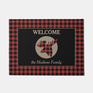 Buffalo Plaid Pattern Moose Welcome Doormat