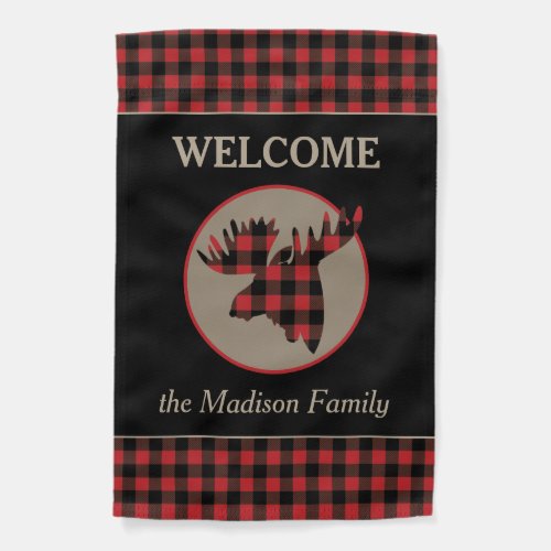 Buffalo Plaid Pattern Moose Welcome Garden Flag