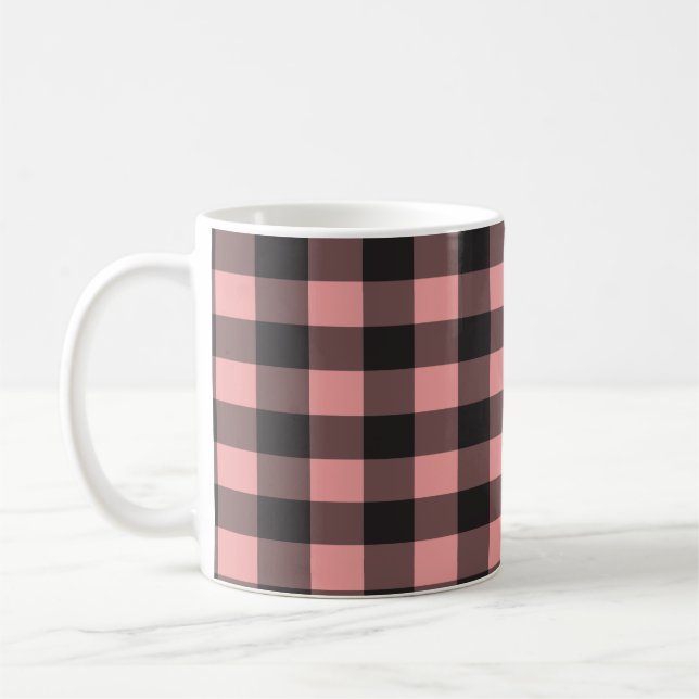 Buffalo Plaid Pattern Pink and Black Coffee Mug (Left)