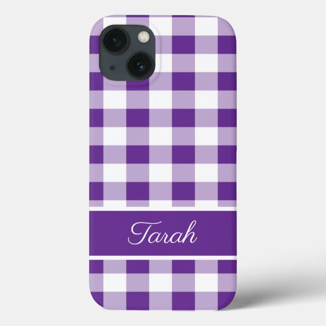 Buffalo Plaid Pattern Purple White Personalize Case-Mate iPhone Case (Back)