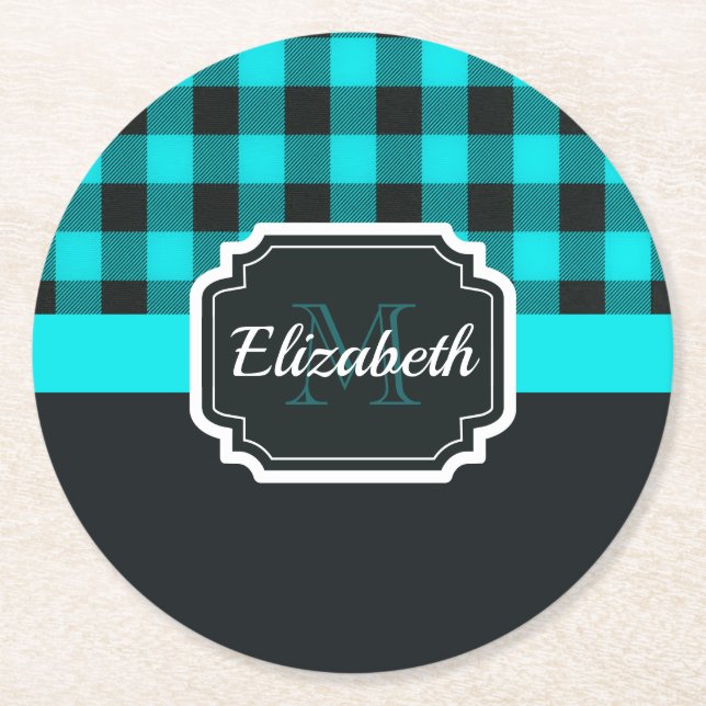 Buffalo Plaid Pattern Round Paper Coaster (Front)