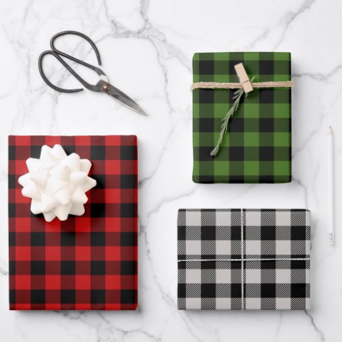 Buffalo Plaid Pattern Set Holiday Christmas Wrapping Paper Sheets