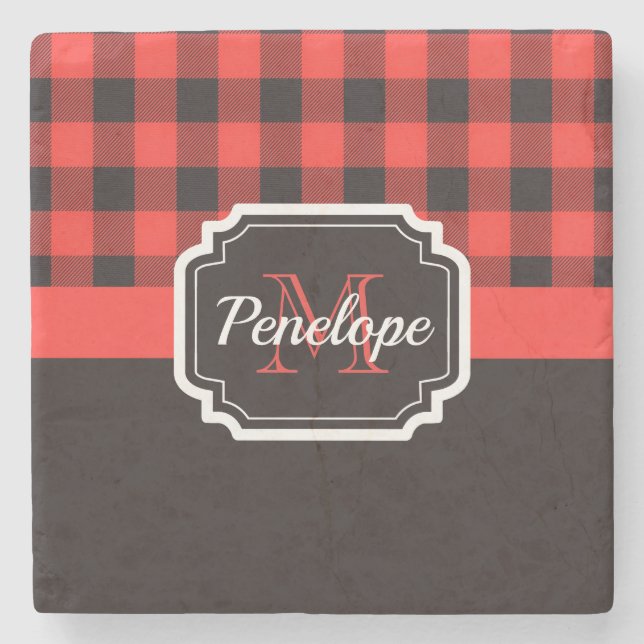 Buffalo Plaid Pattern Stone Coaster (Front)