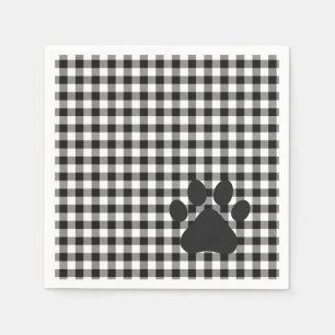 Buffalo Plaid Paw Print Black White Pet Lover Fun Napkins
