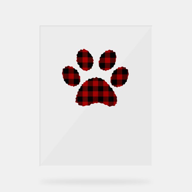 Buffalo Plaid Paw print Dog or Cat Lovers Christma Acrylic Sign (Front)