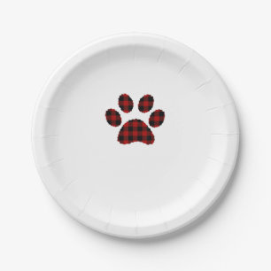 Buffalo Plaid Paw print Dog or Cat Lovers Christma Paper Plates